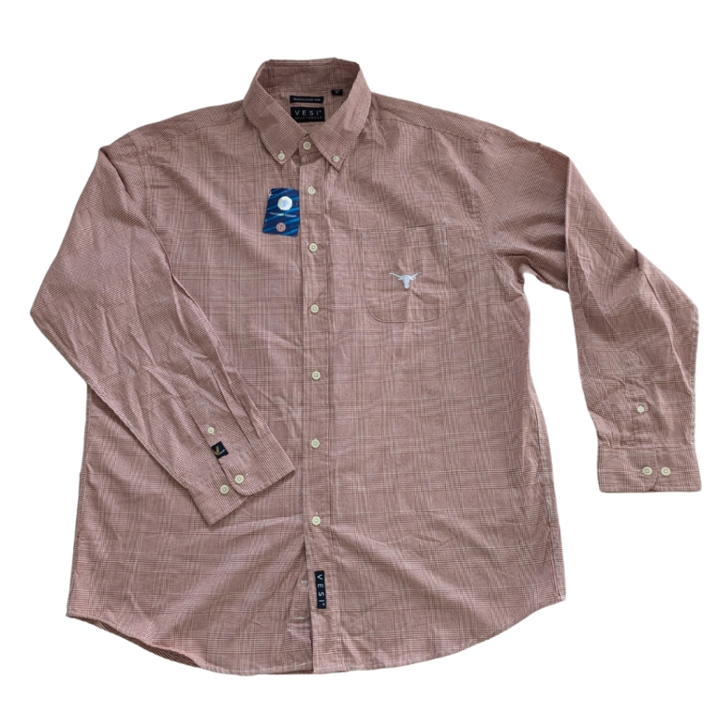 Vesi Sportswear - NCAA Plaid Button Down Long Sleeve UT Texas Longhorns Shirt XL